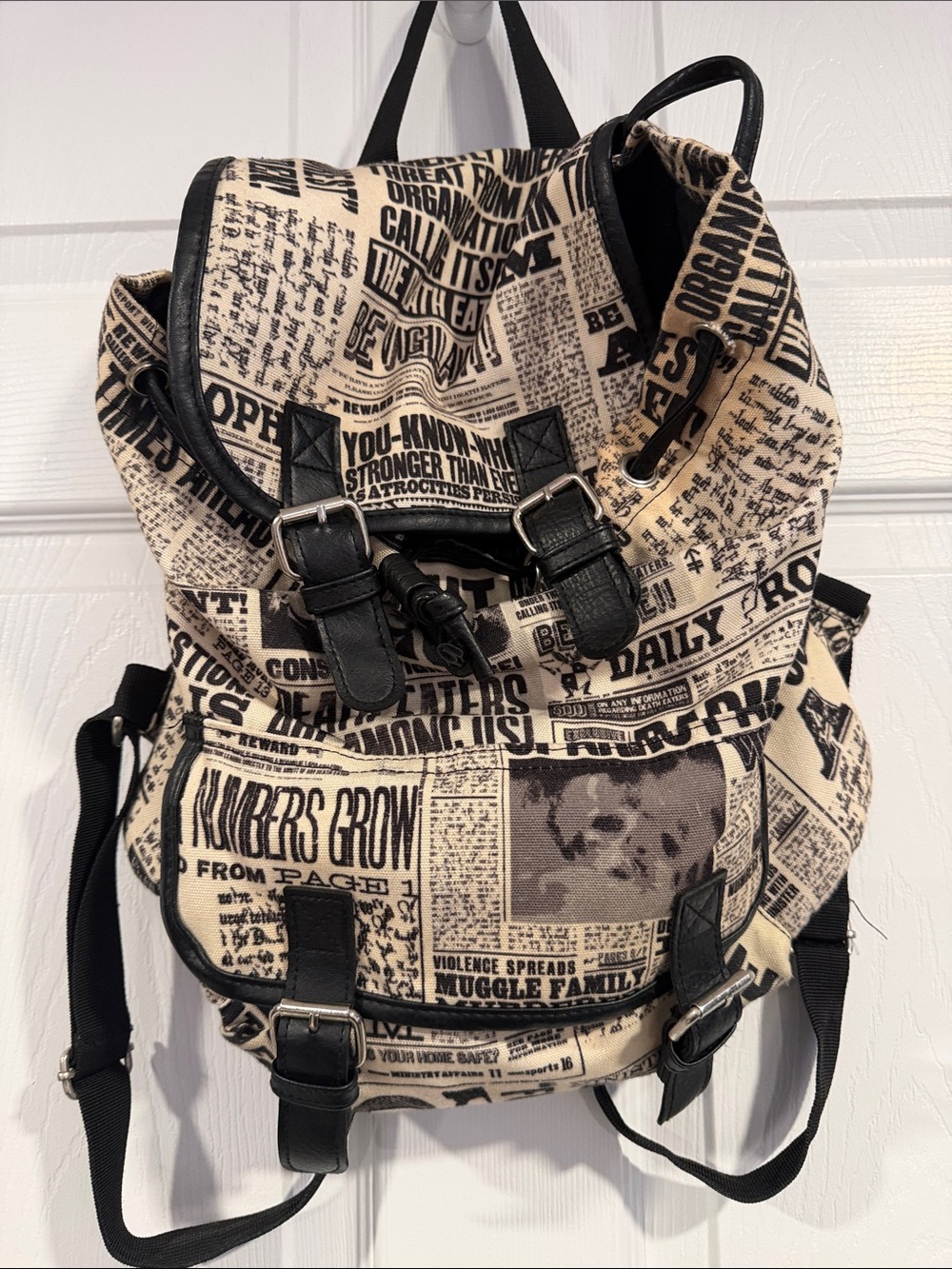 Harry Potter Canvas Newspaper-Print Backpack - Black & Cream